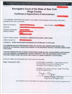 New York Certificate of Appointment of Administrator New York Certificate of Appointment of Administrator