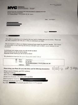 Letter from HRA Bureau of Fraud Investigation about an unreported household member