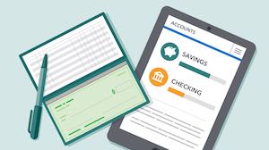 checkbook and tablet screen of bank joint bank account with parent and parent dies